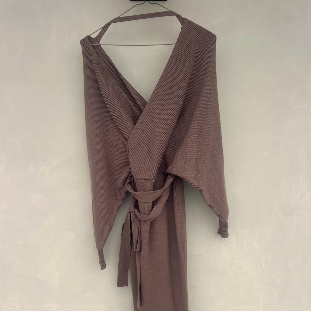 Tan sweater wrap dress